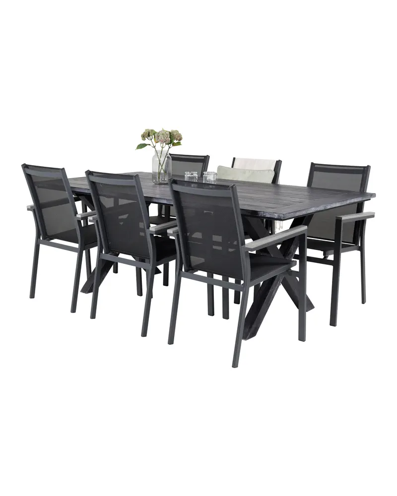 Rives & Parma Gartenmöbel-Set mit Akazientisch und 6 Textilene-Stühlen, Ansicht 4