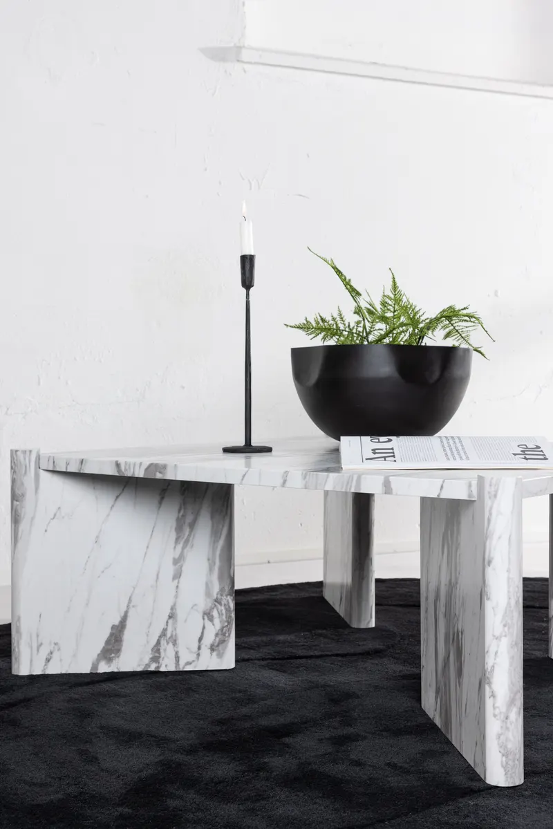 Rogaland quadratischer Couchtisch 100 × 100 cm auf breiten Wangen in Weiß, im Wohnraum, Ansicht 2