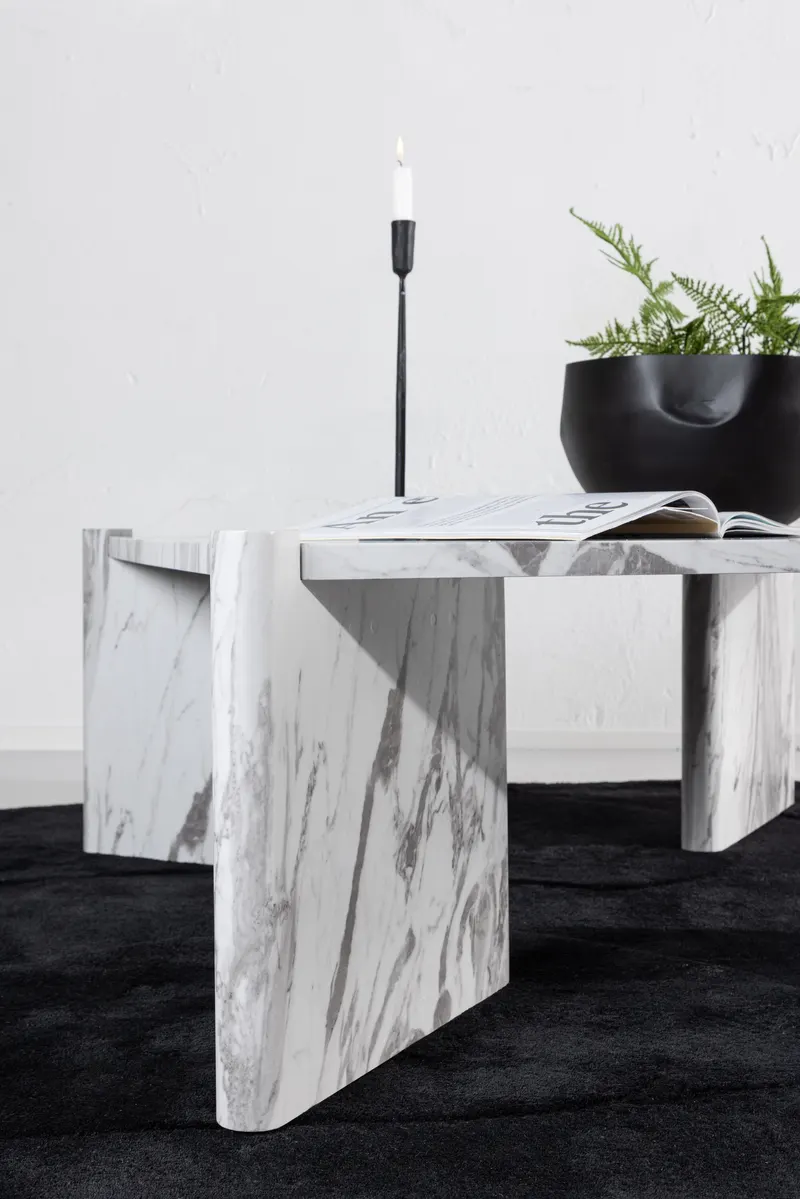 Rogaland quadratischer Couchtisch 100 × 100 cm auf breiten Wangen in Weiß, im Wohnraum, Ansicht 3