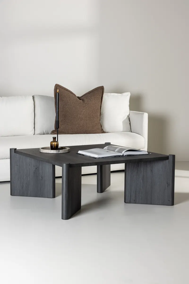Rogaland quadratischer Couchtisch 100 × 100 cm auf breiten Wangen in Schwarz, im Wohnraum, Ansicht 1