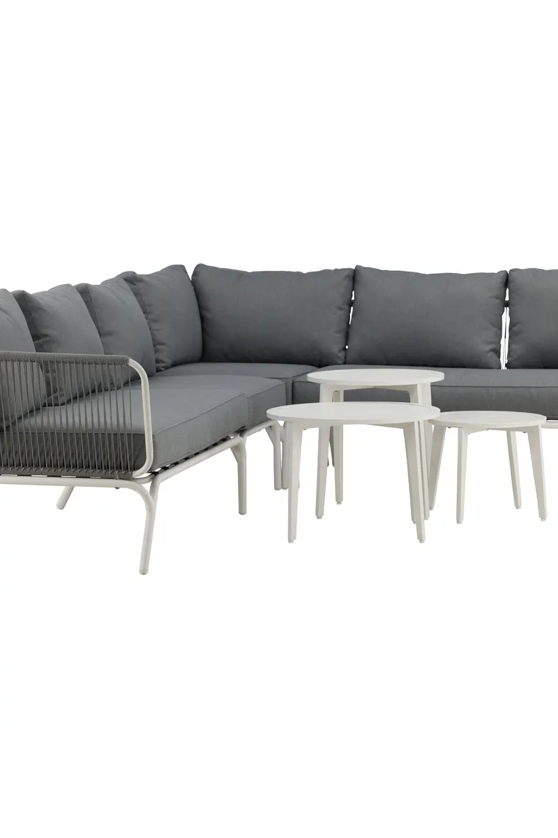 Roxo Gartenlounge mit weißem Ecksofa und Satztischen, Ansicht 13