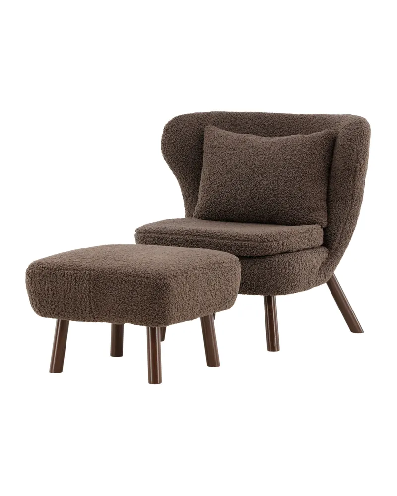 Ryxö Lesesessel mit Fußhocker in Braun, Polyester-Teddystoff, Ansicht 1