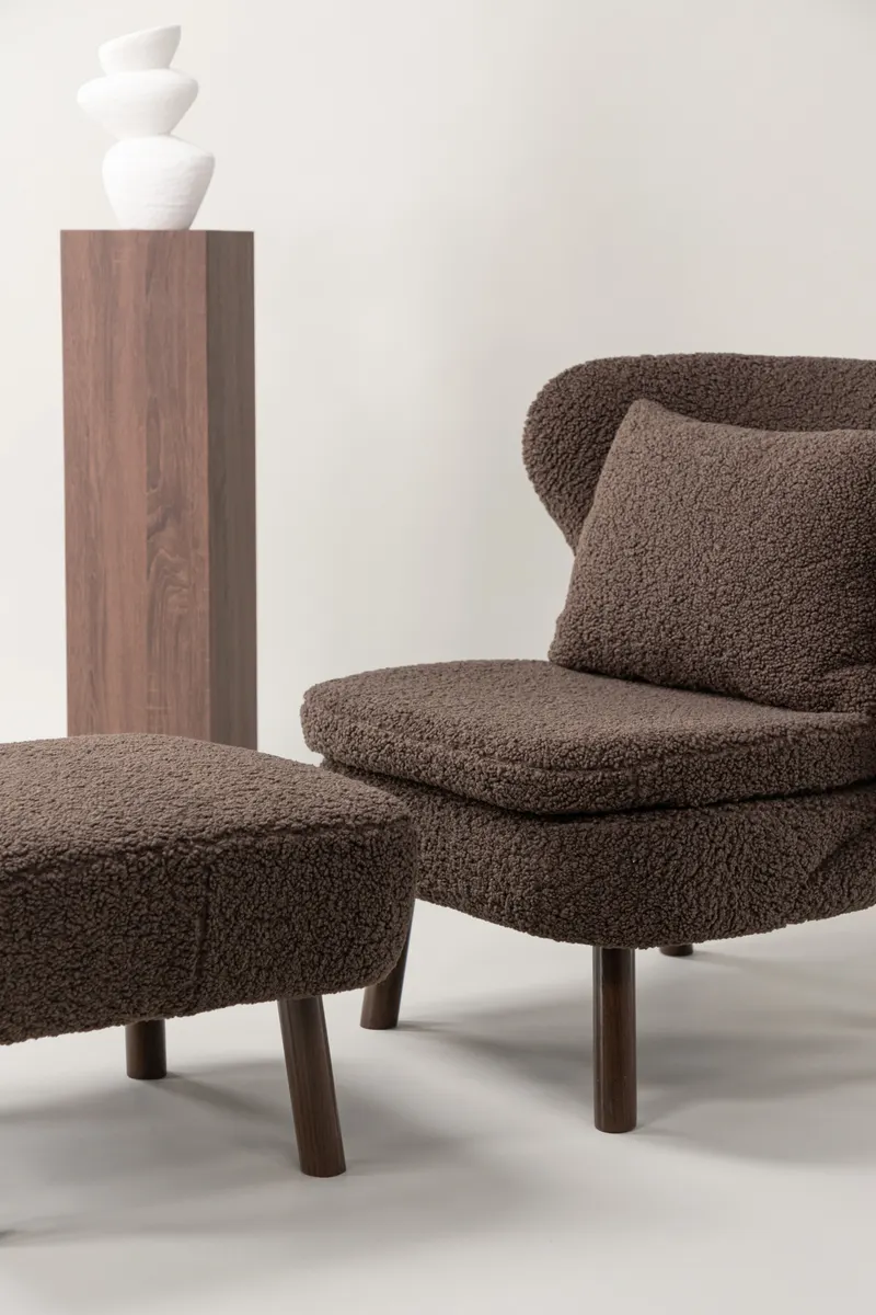Ryxö Lesesessel mit Fußhocker in Braun, Polyester-Teddystoff, im Wohnraum, Ansicht 2