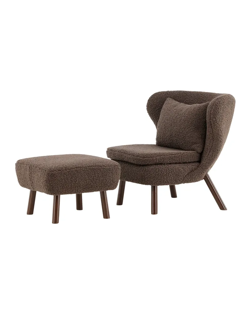 Ryxö Lesesessel mit Fußhocker in Braun, Polyester-Teddystoff, Ansicht 9