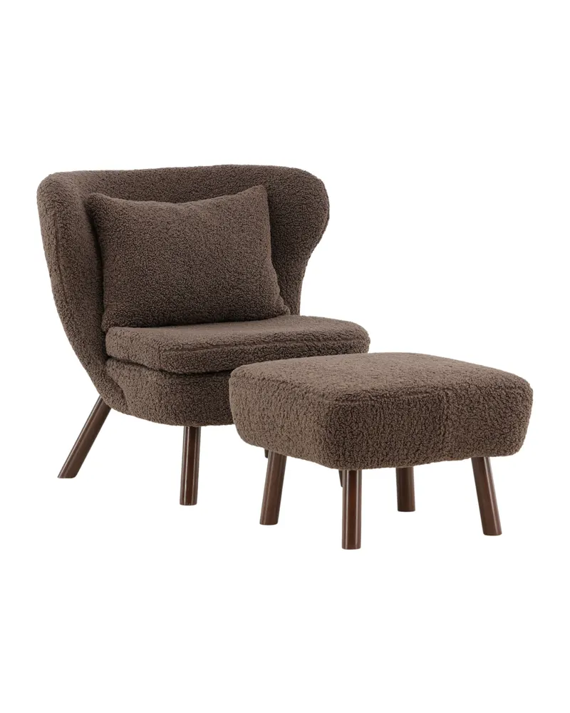 Ryxö Lesesessel mit Fußhocker in Braun, Polyester-Teddystoff, Ansicht 3