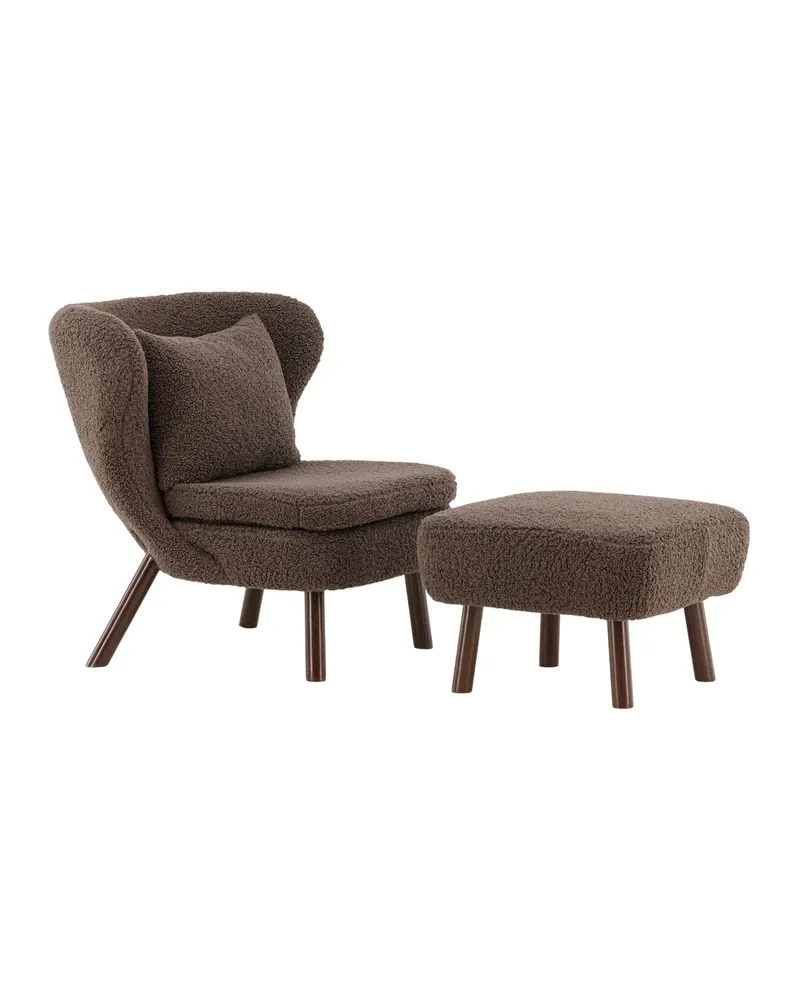 Ryxö Lesesessel mit Fußhocker in Braun, Polyester-Teddystoff, Ansicht 4