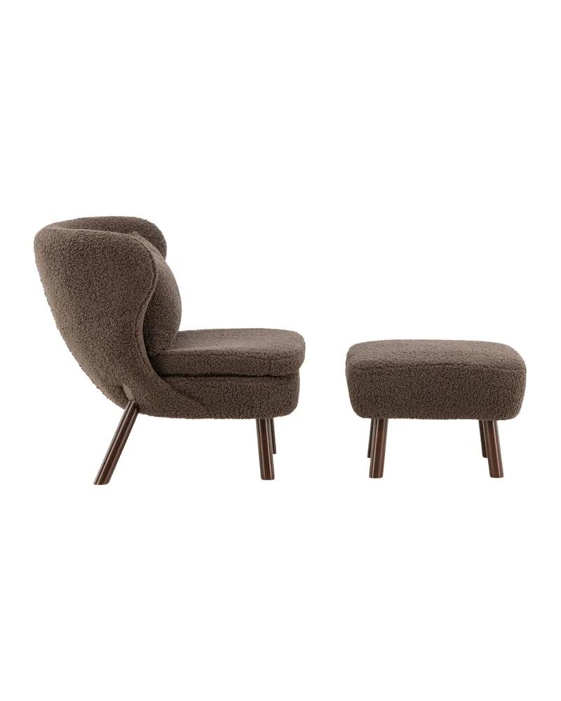 Ryxö Lesesessel mit Fußhocker in Braun, Polyester-Teddystoff, Ansicht 5