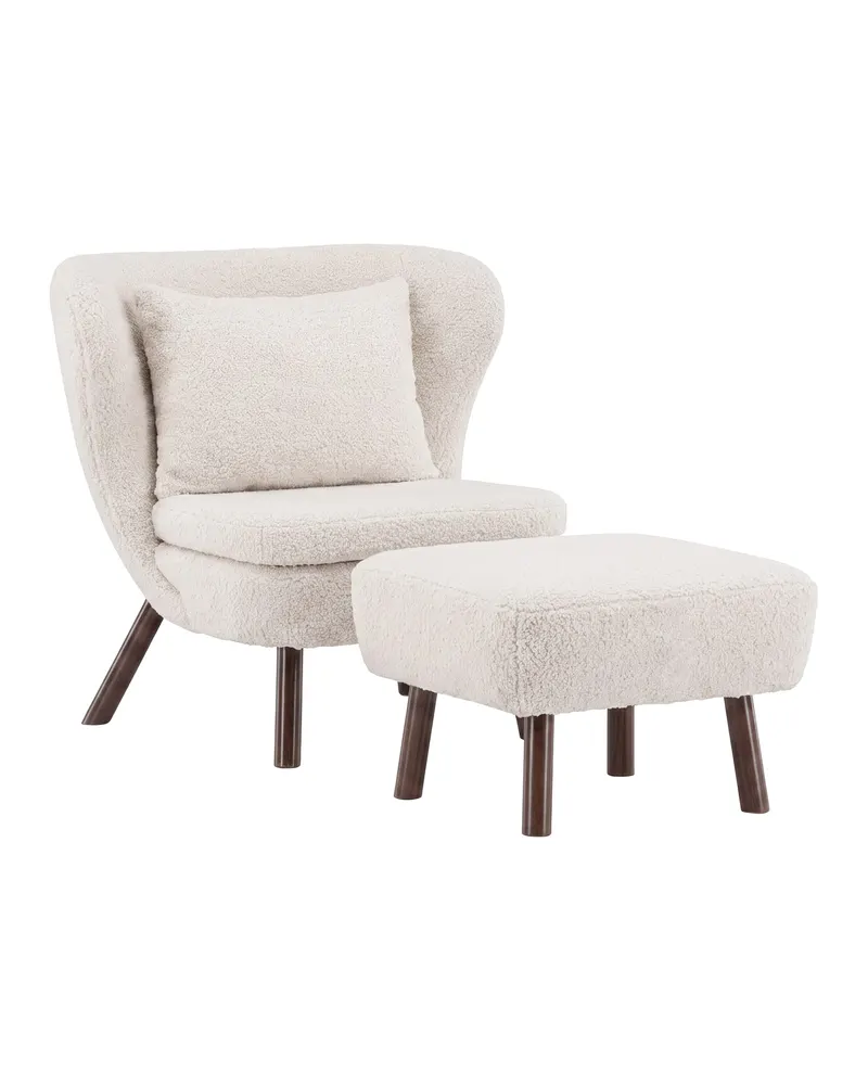 Ryxö Lesesessel mit Fußhocker in Weiß, Gestell Braun, Polyester-Bouclé, Ansicht 2