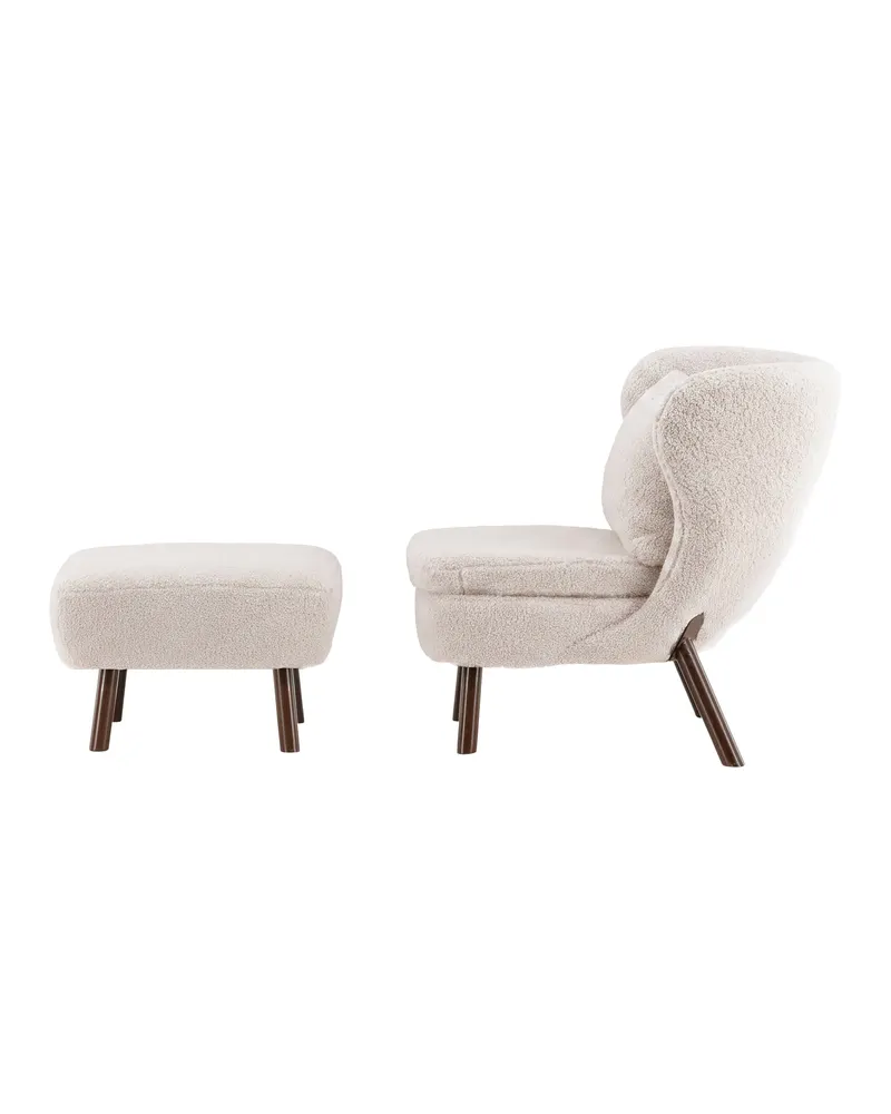 Ryxö Lesesessel mit Fußhocker in Weiß, Gestell Braun, Polyester-Bouclé, Ansicht 3