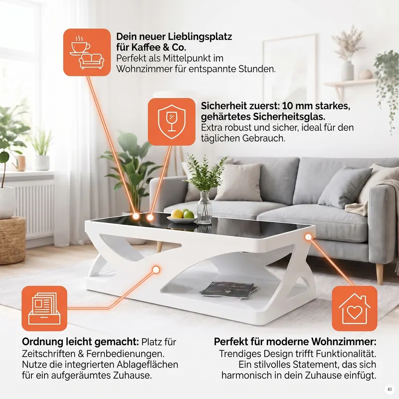 Couchtisch 120 × 60 cm, weiß/schwarz, Ansicht 7