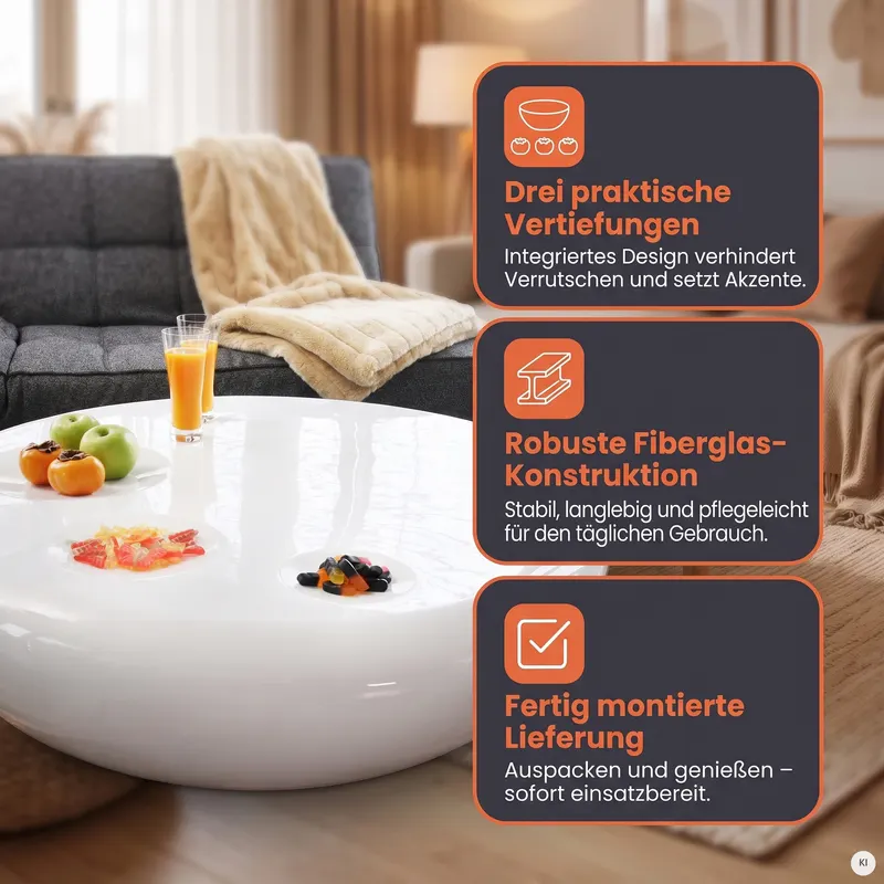 Runder Couchtisch Ø 100 cm aus weißem Fiberglas, Ansicht 11