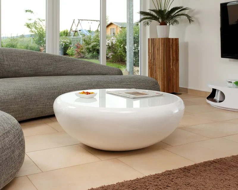 Runder Couchtisch Ø 100 cm aus weißem Fiberglas, Ansicht 3