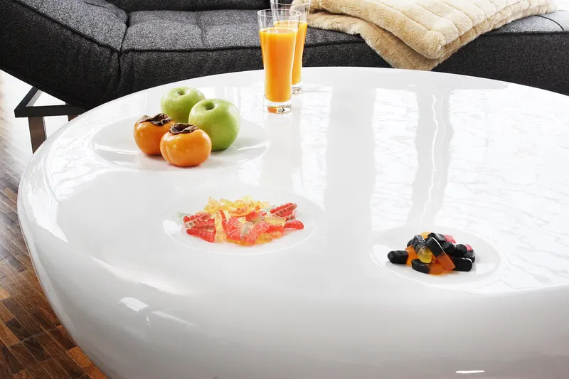 Runder Couchtisch Ø 100 cm aus weißem Fiberglas, Ansicht 6