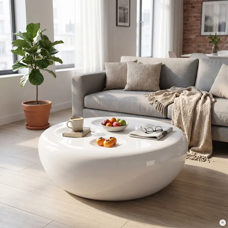Runder Couchtisch Ø 100 cm aus weißem Fiberglas, Ansicht 7