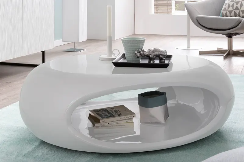Couchtisch 100 × 70 × 32 cm, weiß, Fiberglas, Ansicht 2