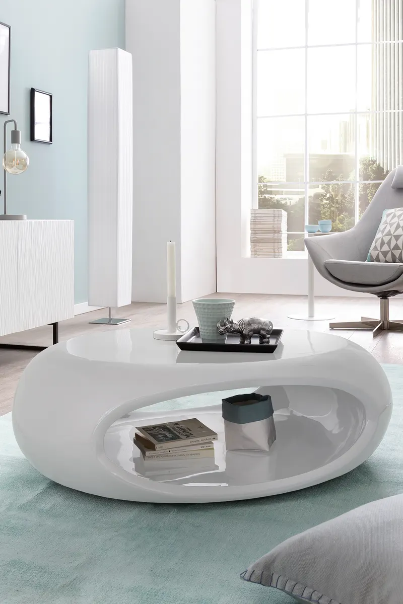 Couchtisch 100 × 70 × 32 cm, weiß, Fiberglas, Ansicht 4