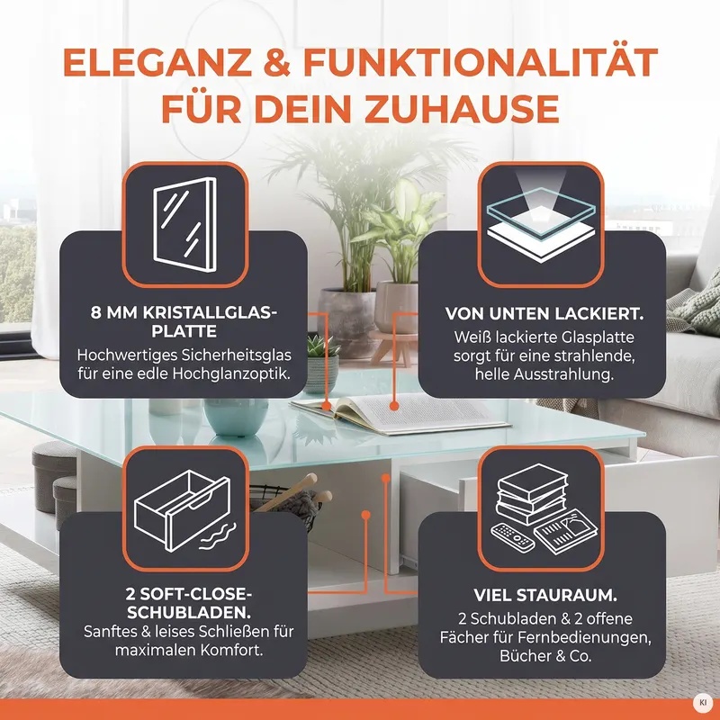 Couchtisch 100 × 100 × 36 cm, weiß, Ansicht 10