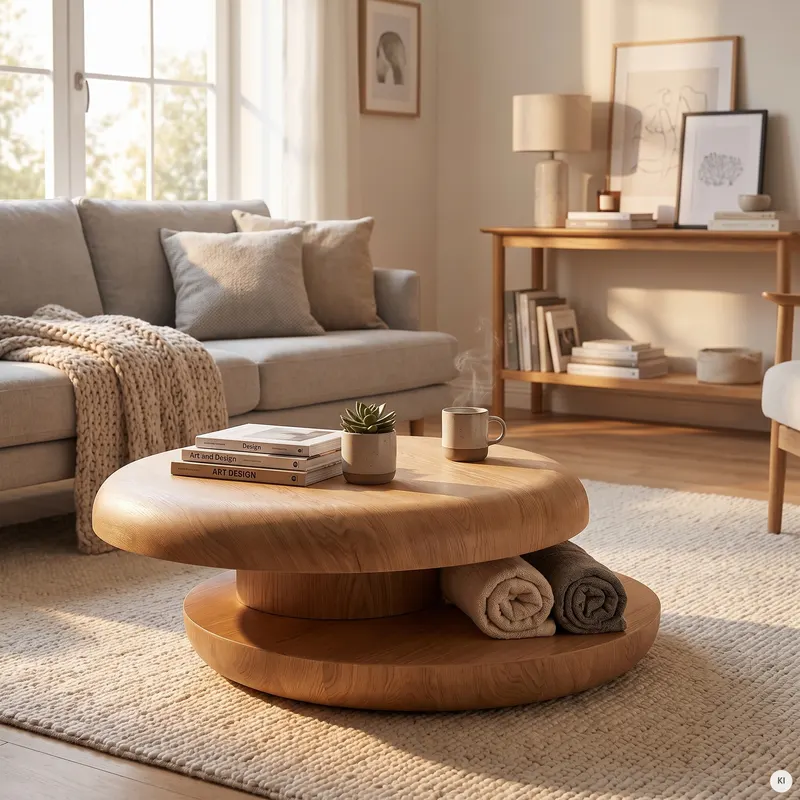Couchtisch Ø 90 cm drehbar, Eiche natur, Ansicht 5