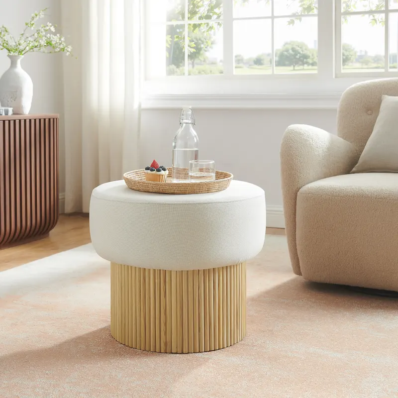 Sitzpouf mit Stauraum Ø 50 cm Natur/Weiß, Ansicht 6
