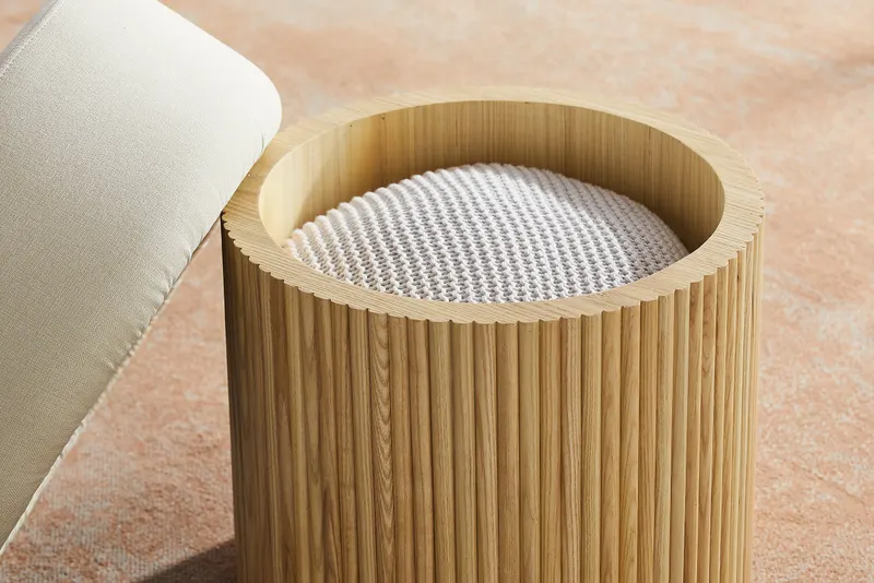 Sitzpouf mit Stauraum Ø 50 cm Natur/Weiß, Ansicht 7