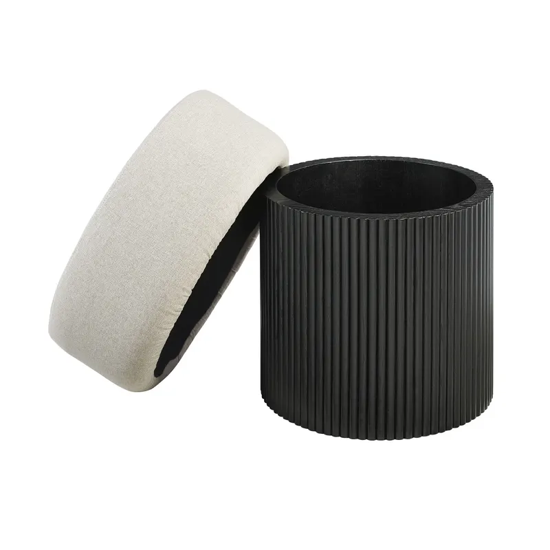 Sitzpouf mit Stauraum Ø 50 cm Schwarz/Grau, Ansicht 2