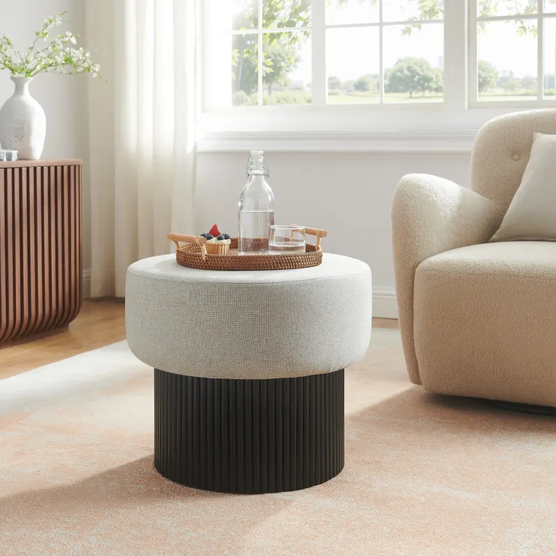 Sitzpouf mit Stauraum Ø 50 cm Schwarz/Grau, Ansicht 6