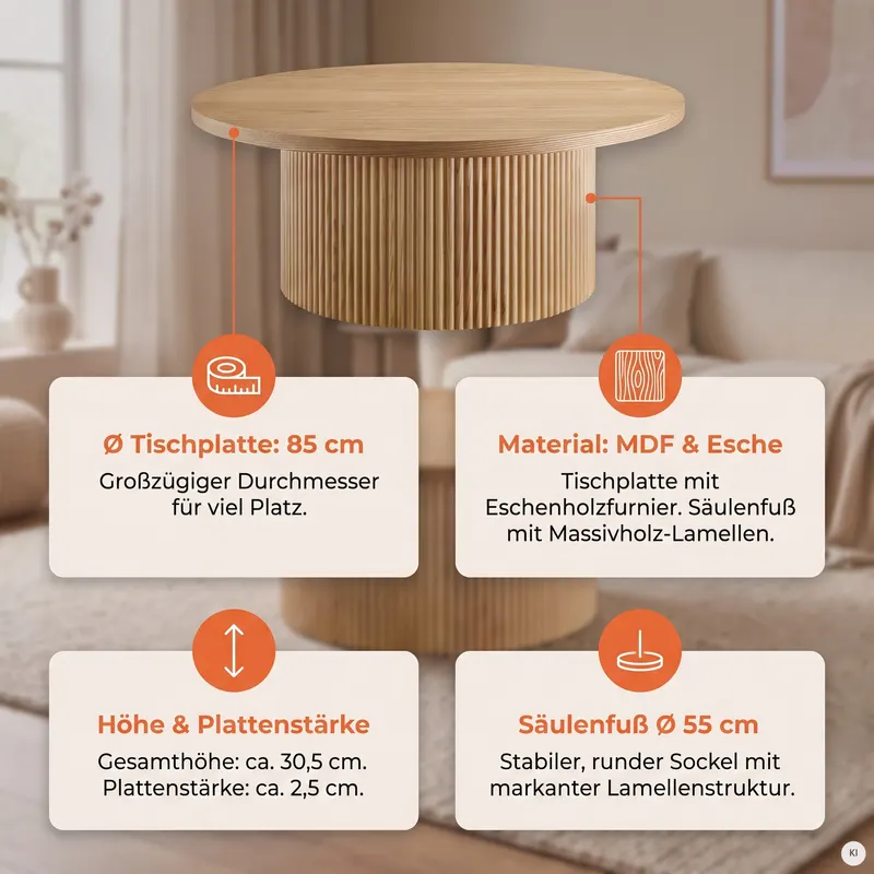Couchtisch Ø 85 cm Natur, Ansicht 8