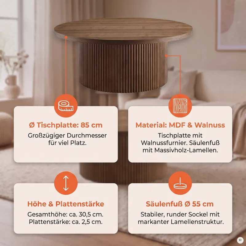 Couchtisch Ø 85 cm Walnuss, Ansicht 7