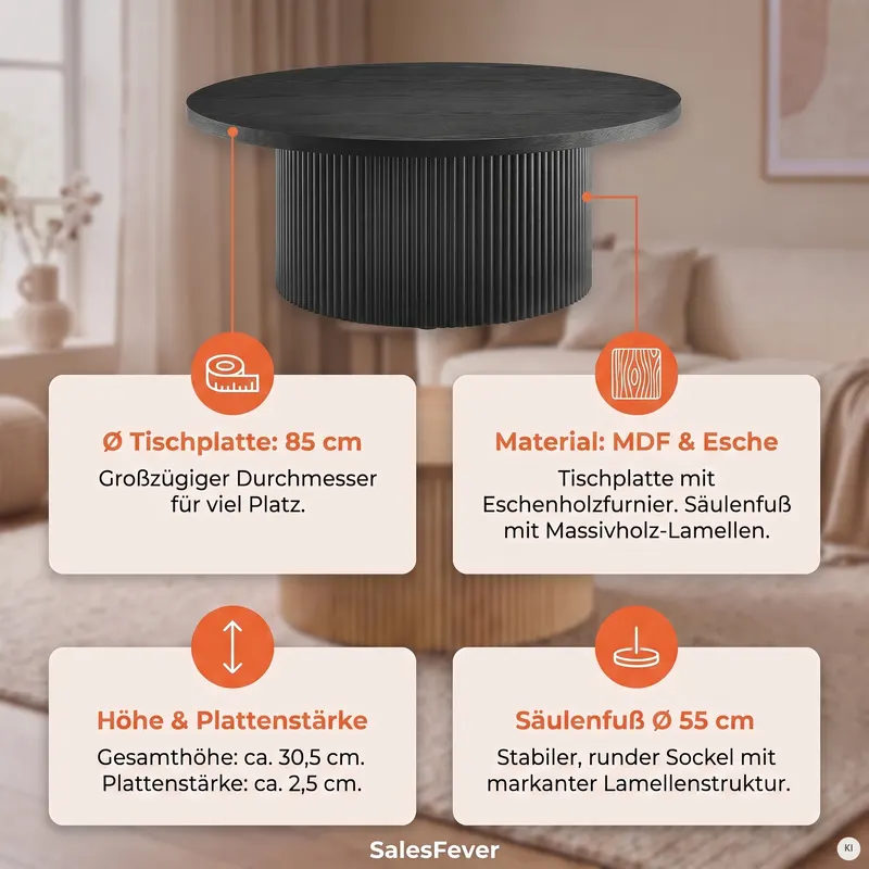 Couchtisch Ø 85 cm Schwarz, Ansicht 8