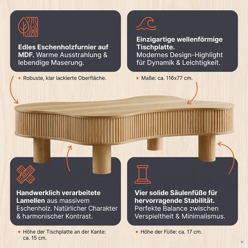 Couchtisch 116 × 77 cm Natur, Ansicht 8