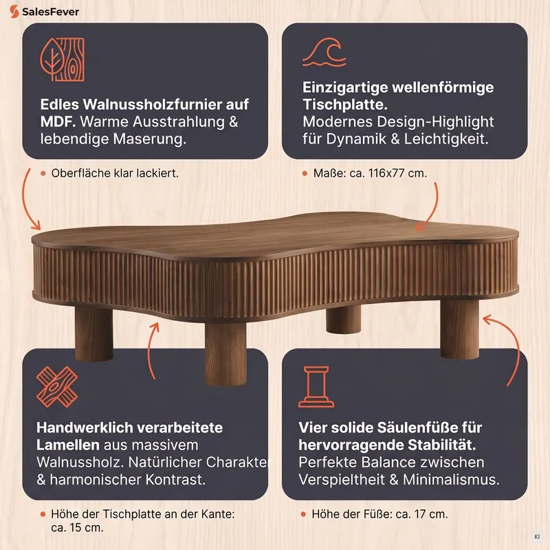 Couchtisch 116 × 77 cm Walnuss, Ansicht 8