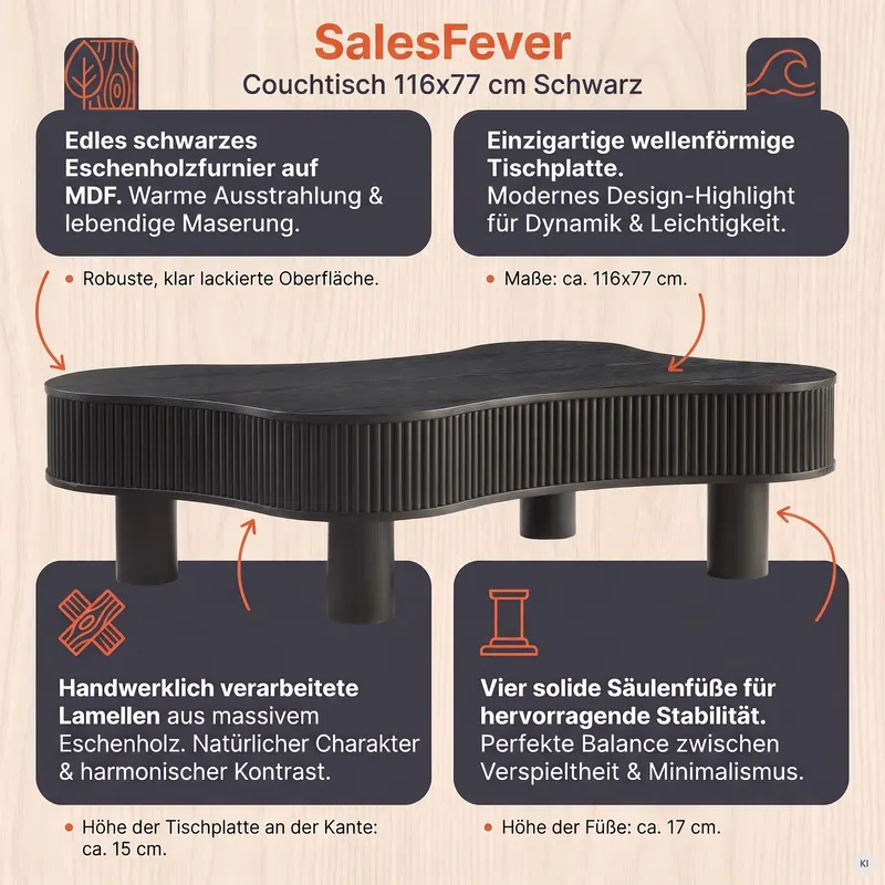 Couchtisch 116 × 77 cm Schwarz, Ansicht 8