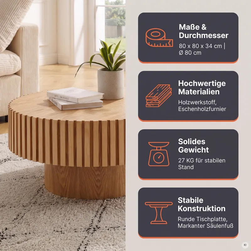 Couchtisch Ø 80 cm Natur, Ansicht 9
