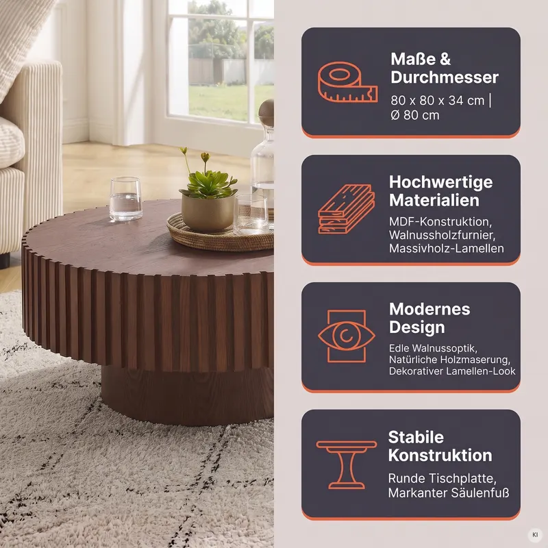 Couchtisch Ø 80 cm Walnuss, Ansicht 8