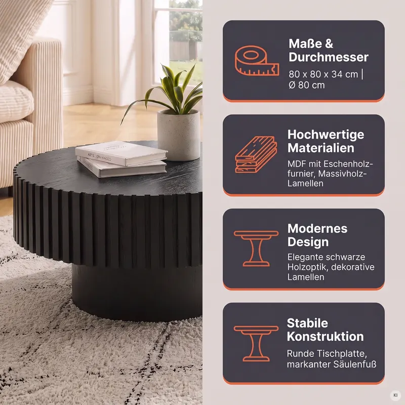 Couchtisch Ø 80 cm Schwarz, Ansicht 8