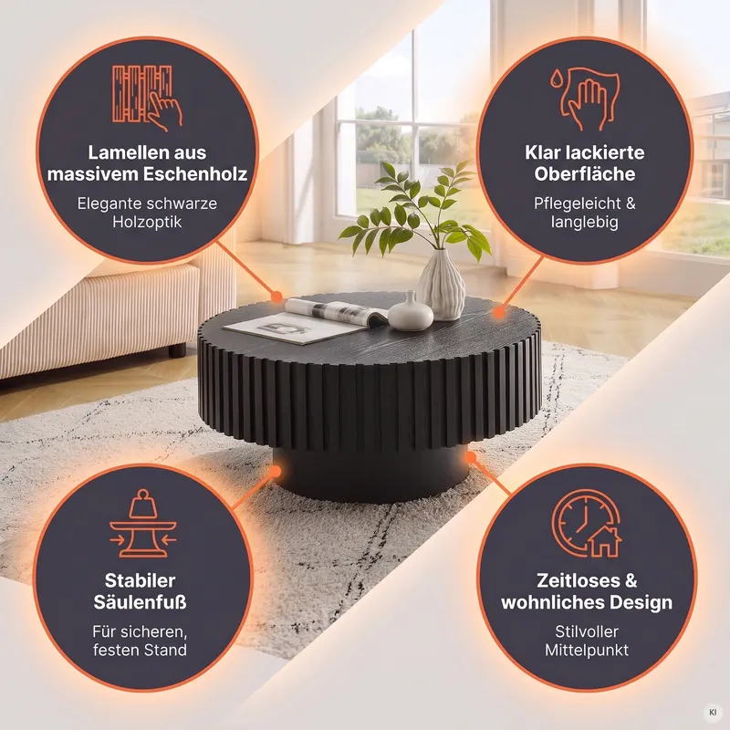 Couchtisch Ø 80 cm Schwarz, Ansicht 9