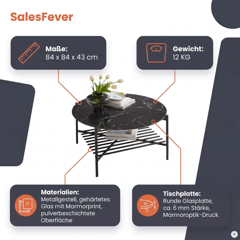 Couchtisch Ø 84 cm Schwarz, Ansicht 10