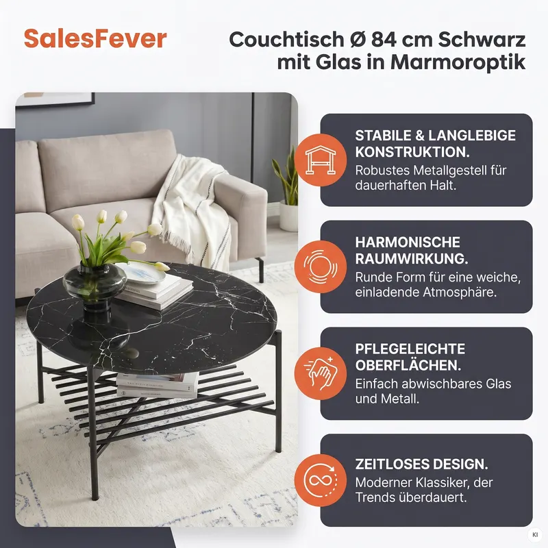 Couchtisch Ø 84 cm Schwarz, Ansicht 11