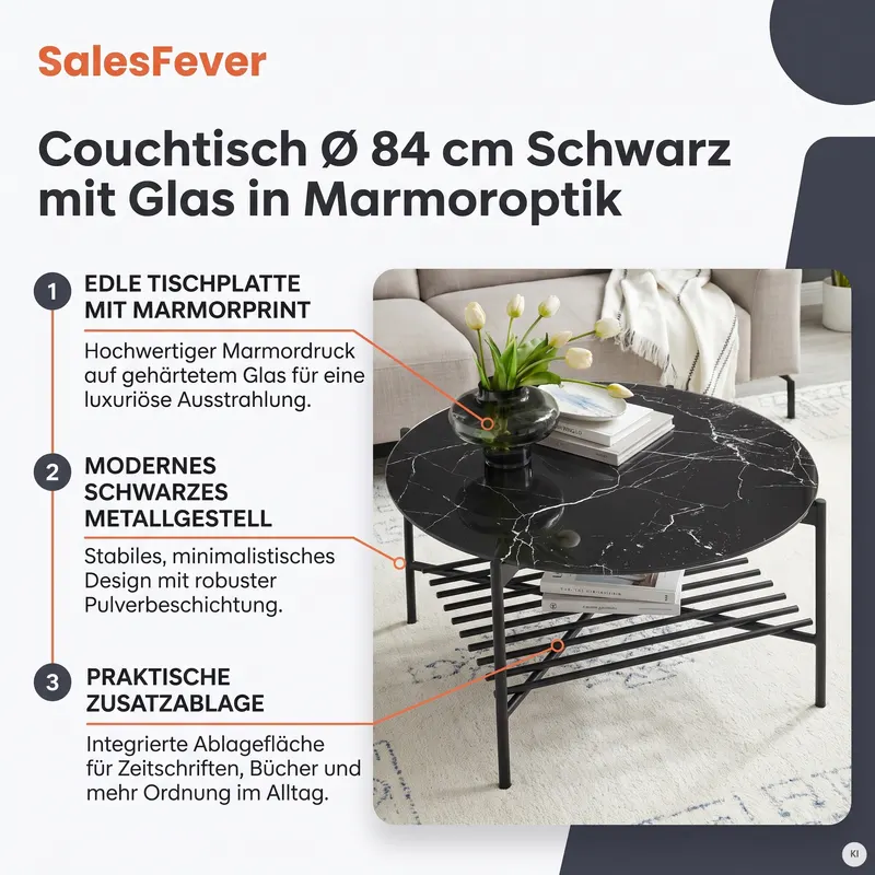Couchtisch Ø 84 cm Schwarz, Ansicht 9