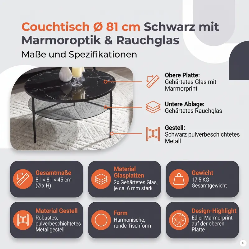 Couchtisch Ø 81 cm Schwarz, Ansicht 10