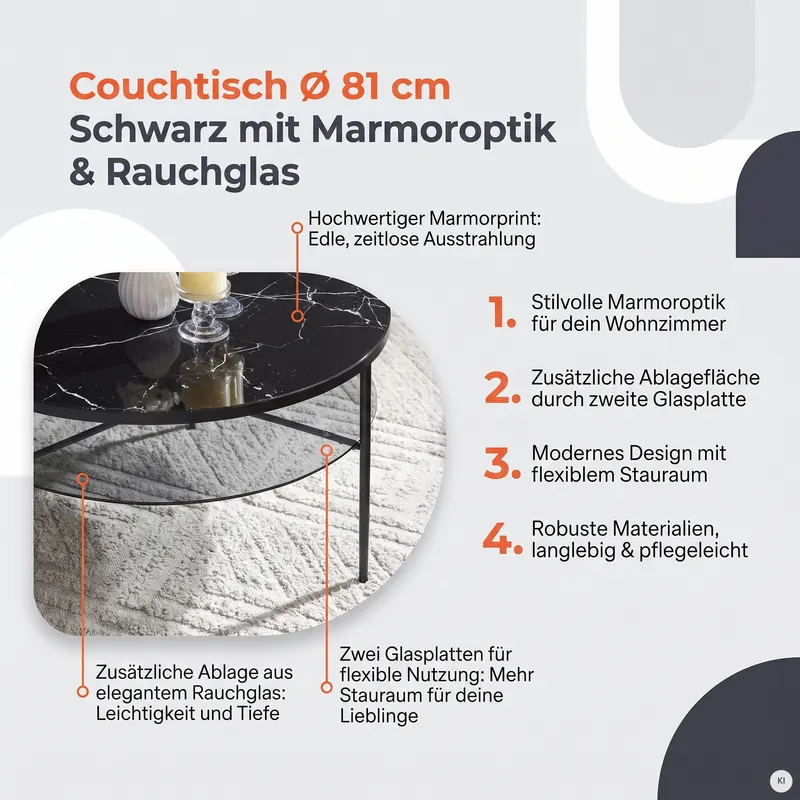 Couchtisch Ø 81 cm Schwarz, Ansicht 9