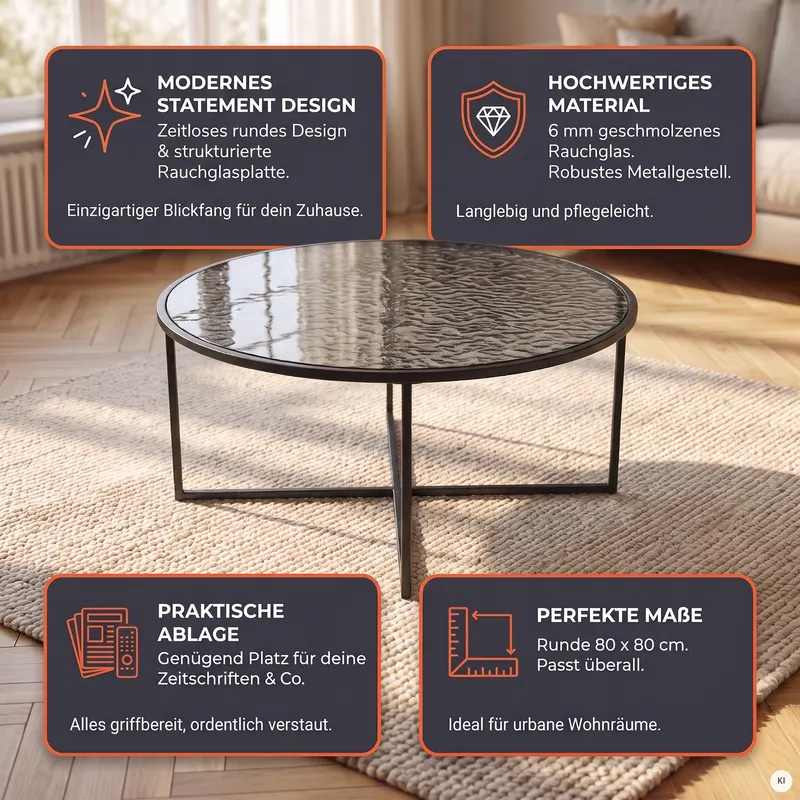 Couchtisch Ø 80 cm Schwarz, Ansicht 8