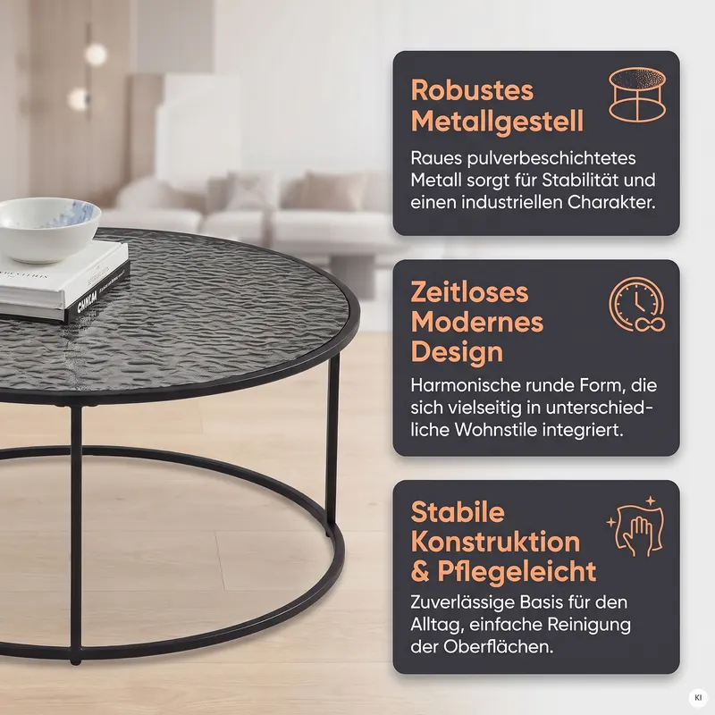 Couchtisch Ø 80 cm, Schwarz mit Rauchglas, Ansicht 11
