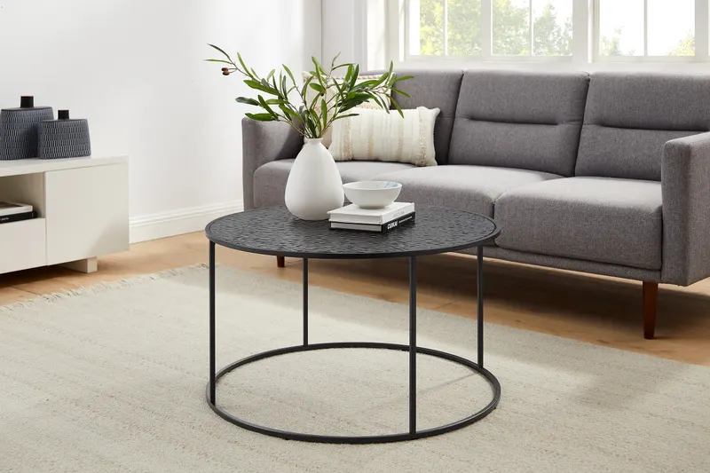 Couchtisch Ø 80 cm, Schwarz mit Rauchglas, Ansicht 6