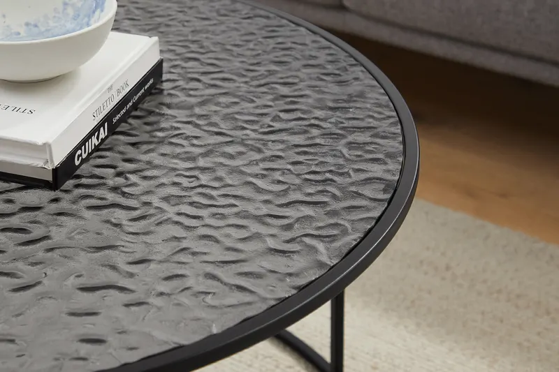 Couchtisch Ø 80 cm, Schwarz mit Rauchglas, Ansicht 7