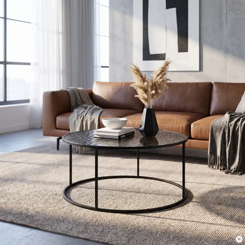 Couchtisch Ø 80 cm, Schwarz mit Rauchglas, Ansicht 8