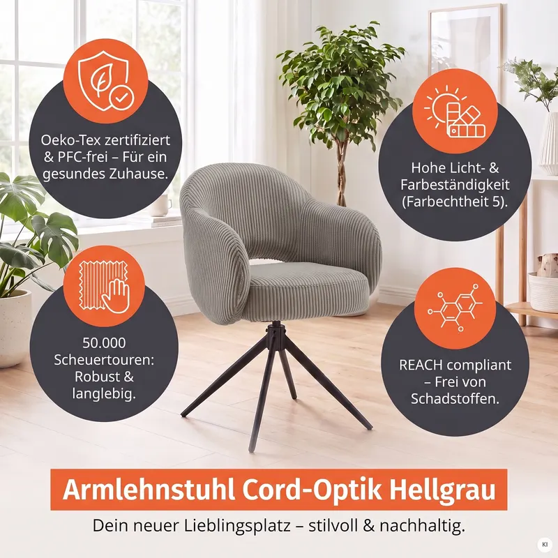 Armlehnstuhl Cord-Optik Hellgrau, Ansicht 10
