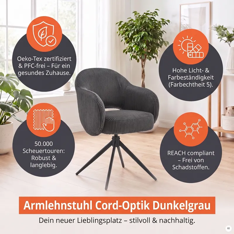 Armlehnstuhl Cord-Optik Dunkelgrau, Ansicht 10