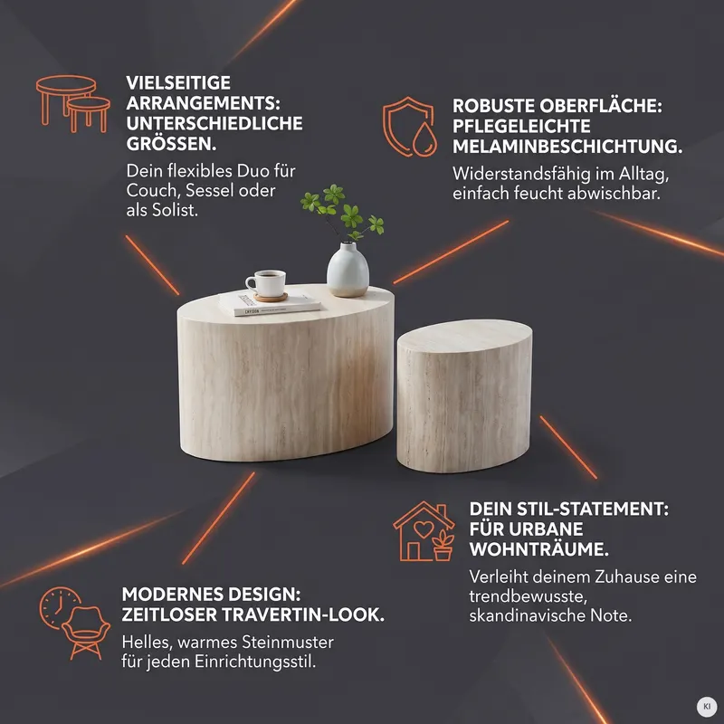 Couchtisch-Set 2-teilig Travertinoptik, Ansicht 11