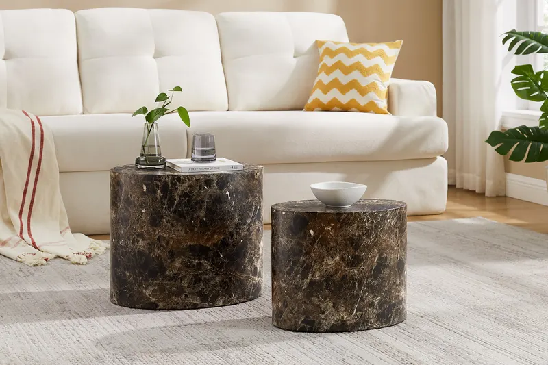 Couchtisch-Set, braun in Marmoroptik, Ansicht 6